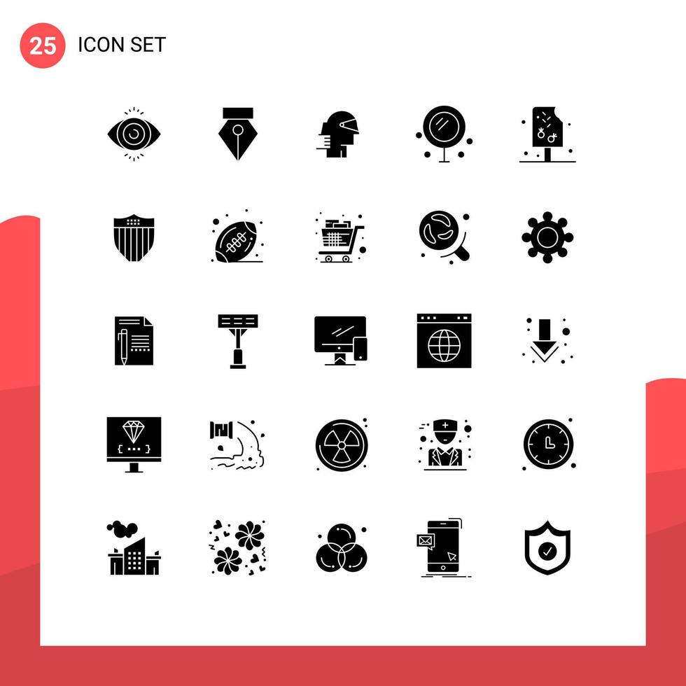 Gruppe von 25 soliden Glyphenzeichen und Symbolen für editierbare Vektordesign-Elemente des Getränkeeisführer-Hochzeitsherzens vektor