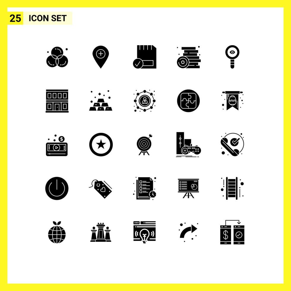 Packung mit 25 modernen Solid-Glyphen-Zeichen und Symbolen für Web-Printmedien wie Party Brick Marker Hardware verbundene editierbare Vektordesign-Elemente vektor