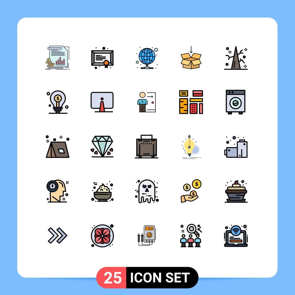 Packung mit 25 modernen, gefüllten Linien, flachen Farben, Zeichen und Symbolen für Web-Printmedien wie Herbst-Shepping-Studie, Pfeilserver, editierbare Vektordesign-Elemente vektor