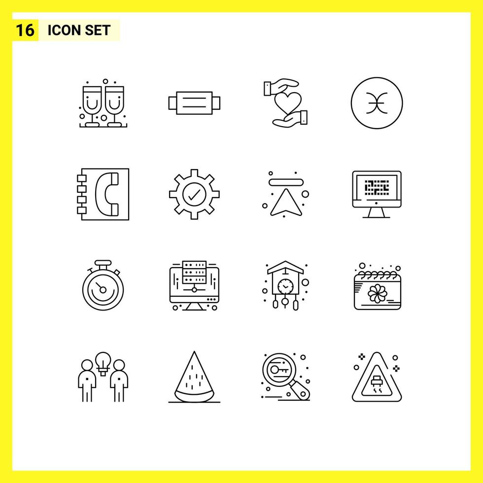 Stock Vector Icon Pack mit 16 Linienzeichen und Symbolen für Kommunikationssymbole geben Symbolik Fische editierbare Vektordesign-Elemente