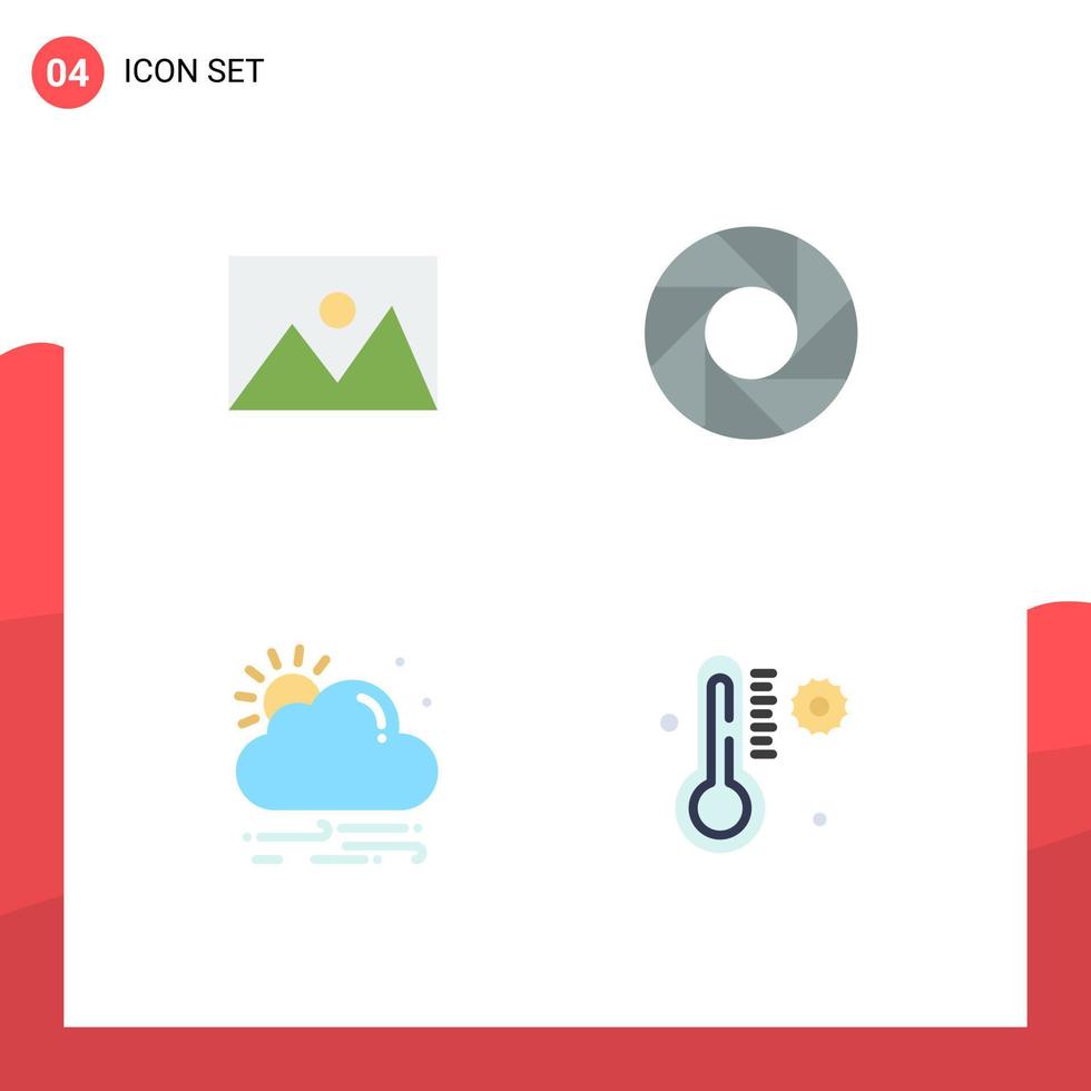 grupp av 4 modern platt ikoner uppsättning för apparater Sol hus lins temperatur redigerbar vektor design element