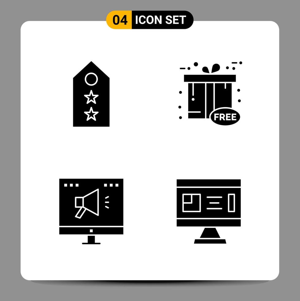 4 schwarze Icon-Pack-Glyphen-Symbole Zeichen für ansprechende Designs auf weißem Hintergrund 4 Icons gesetzt vektor