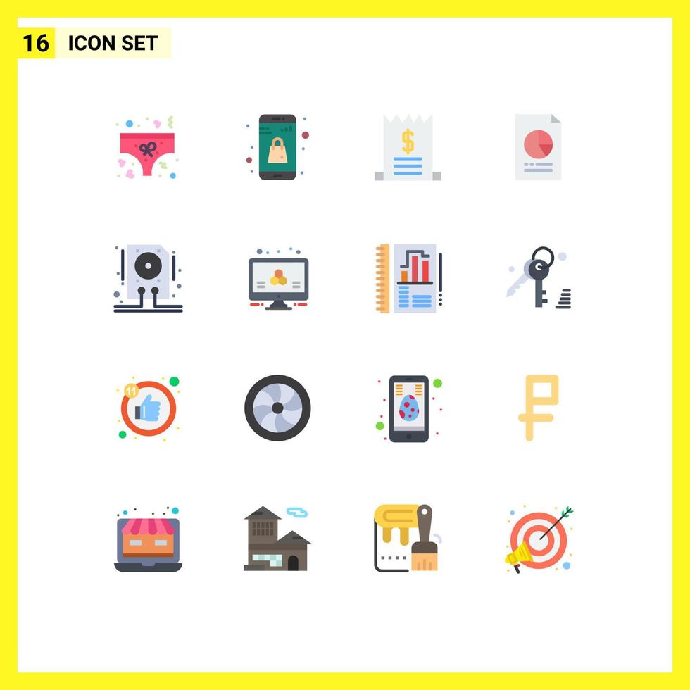 grupp av 16 platt färger tecken och symboler för data fil räkningar ekonomi data redigerbar packa av kreativ vektor design element