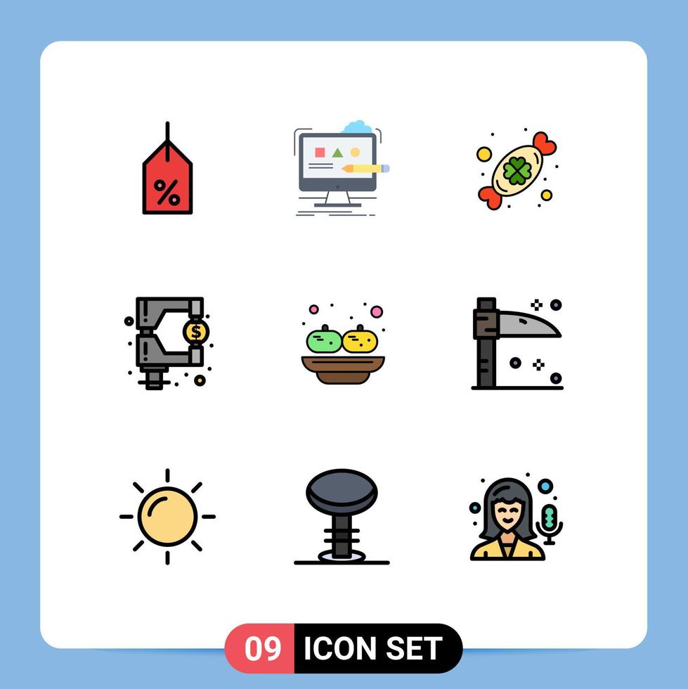 Stock Vector Icon Pack mit 9 Zeilen Zeichen und Symbolen für Lebensmittelregulierung Studio Market Festival editierbare Vektordesign-Elemente