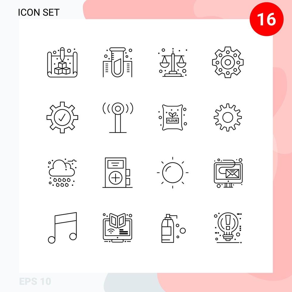 piktogram uppsättning av 16 enkel konturer av service säkerhet balans skydd mekanisk redigerbar vektor design element