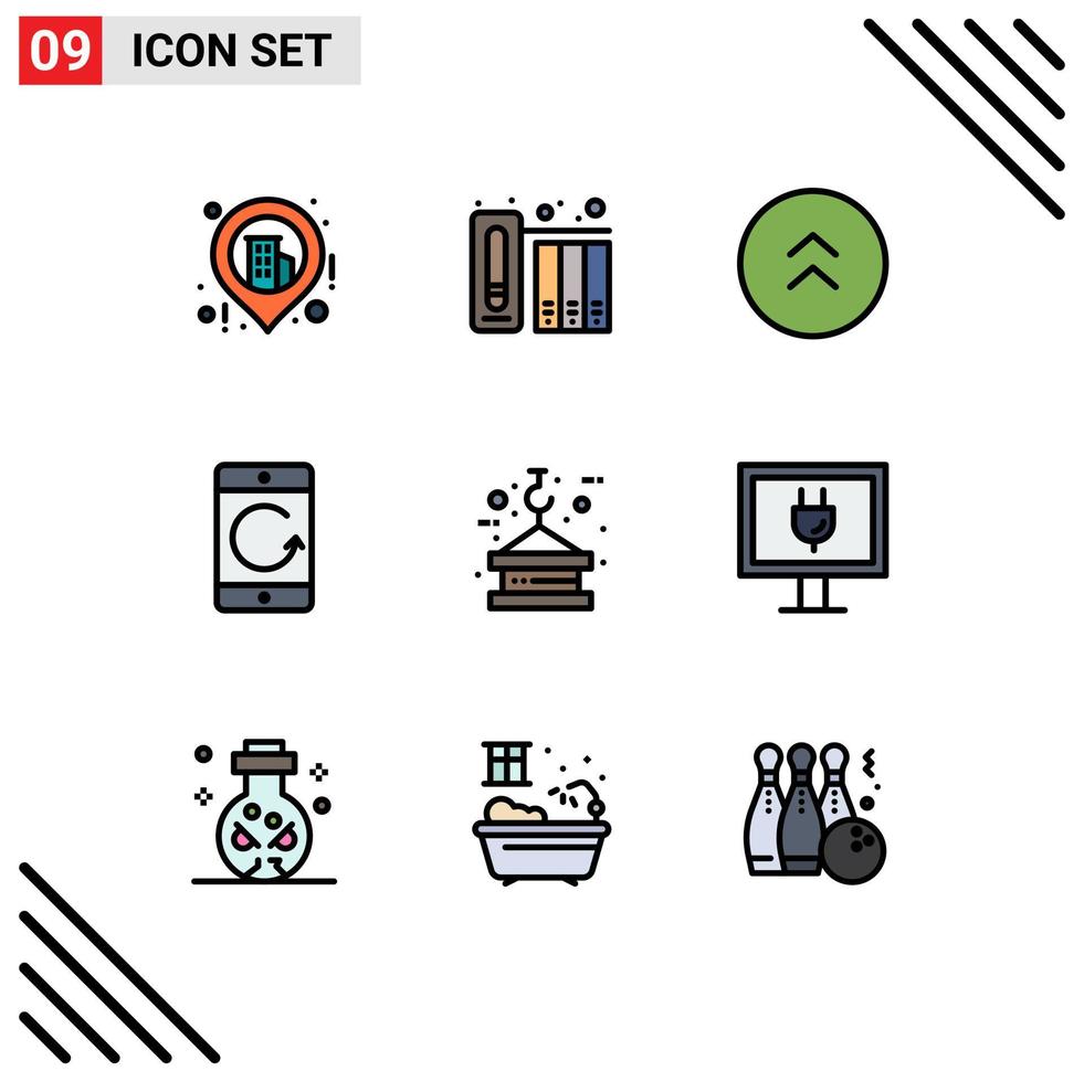Stock Vector Icon Pack mit 9 Zeilen Zeichen und Symbolen für Hook Mobile Circle Devices Handy editierbare Vektordesign-Elemente