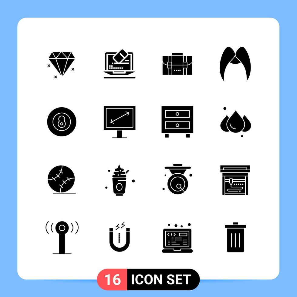 16 solide schwarze Symbolpaket-Glyphensymbole für mobile Apps isoliert auf weißem Hintergrund 16 Symbole festgelegt vektor