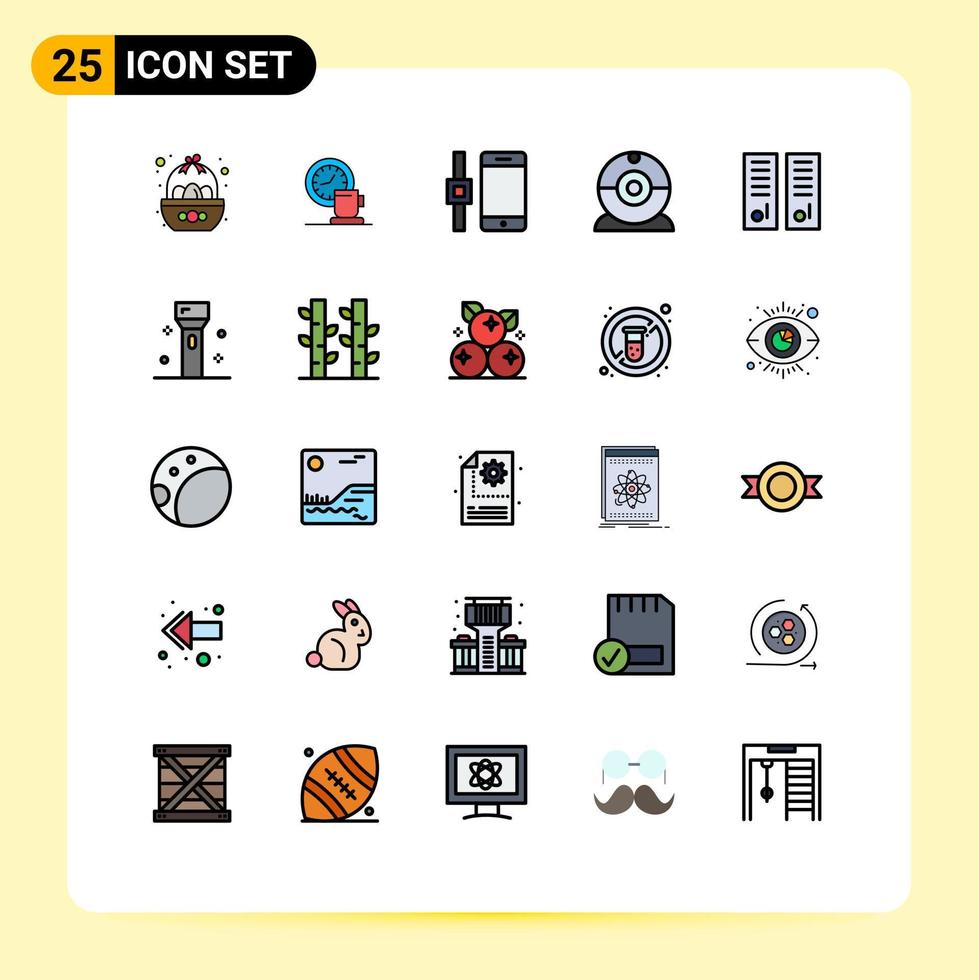 packa av 25 modern fylld linje platt färger tecken och symboler för webb skriva ut media sådan som förvaringsskåp enheter tid kamera smartphone redigerbar vektor design element