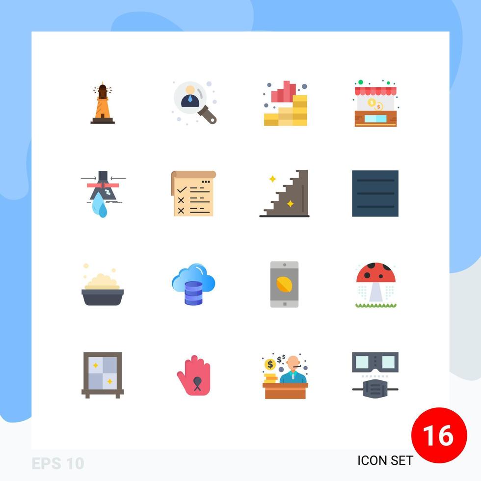 Flaches Farbpaket mit 16 universellen Symbolen für die Suche im E-Commerce-Diagramm von Chemiegeschäften, editierbares Paket kreativer Vektordesignelemente vektor