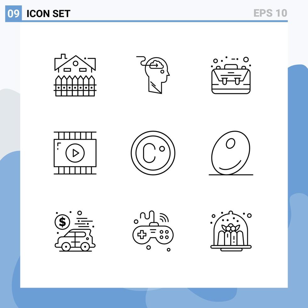 uppsättning av 9 modern ui ikoner symboler tecken för video app filma redigering ladda upp e-handel företag redigerbar vektor design element