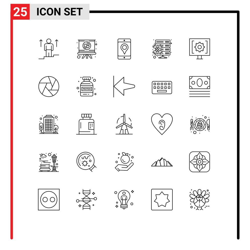 uppsättning av 25 modern ui ikoner symboler tecken för Kontakt underhåll roman värd plats redigerbar vektor design element