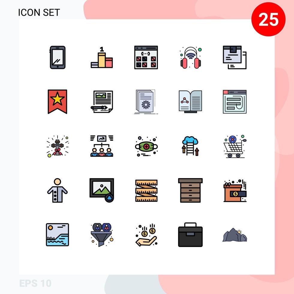 25 thematische, vektorgefüllte flache Linienfarben und editierbare Symbole der bearbeitbaren Vektordesign-Elemente der Box-Headset-App-Kopfhörerschnittstelle vektor