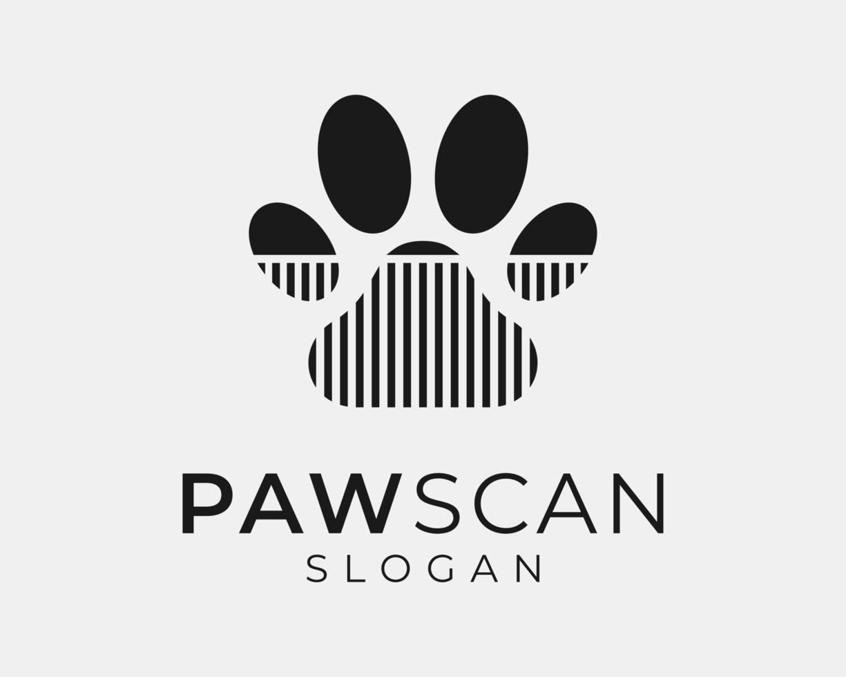Tass fotavtryck sällskapsdjur hund katt fot Spår skanna streckkod digital läser in smart vektor logotyp design