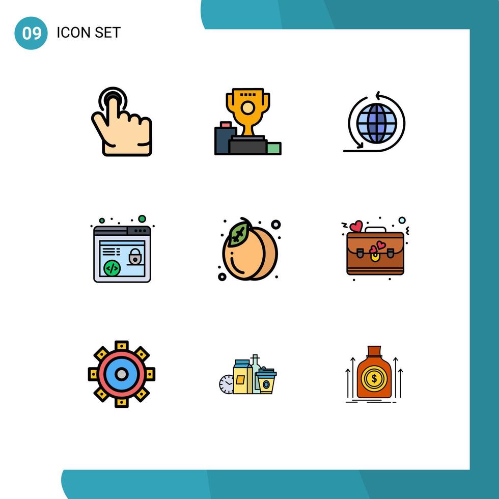 Aktienvektor-Icon-Pack mit 9 Zeilenzeichen und Symbolen für Obstlebensmittel Global Business Pack Marketing editierbare Vektordesign-Elemente vektor