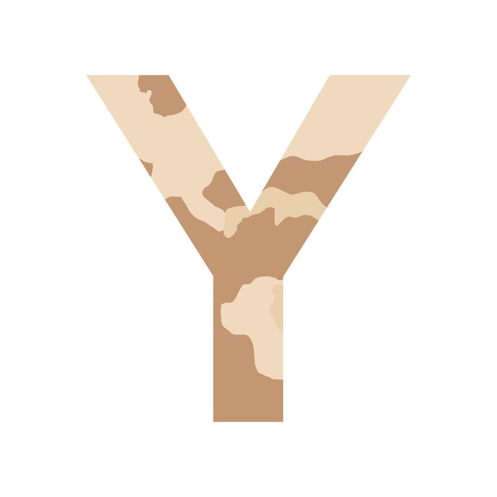 Englisches Alphabet Buchstabe y, Khaki-Stil isoliert auf weißem Hintergrund - Vektor