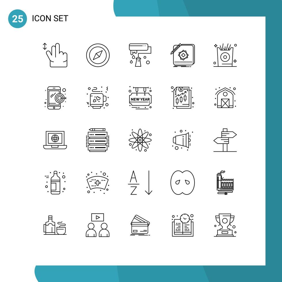 Gruppe von 25 Zeilen Zeichen und Symbolen für Kinderpommes malen Design-Logo editierbare Vektordesign-Elemente vektor
