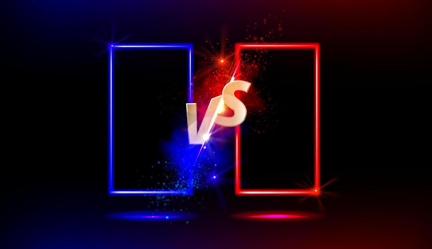 versus vs gold zeichen mit blauen und roten leeren rahmen vektor