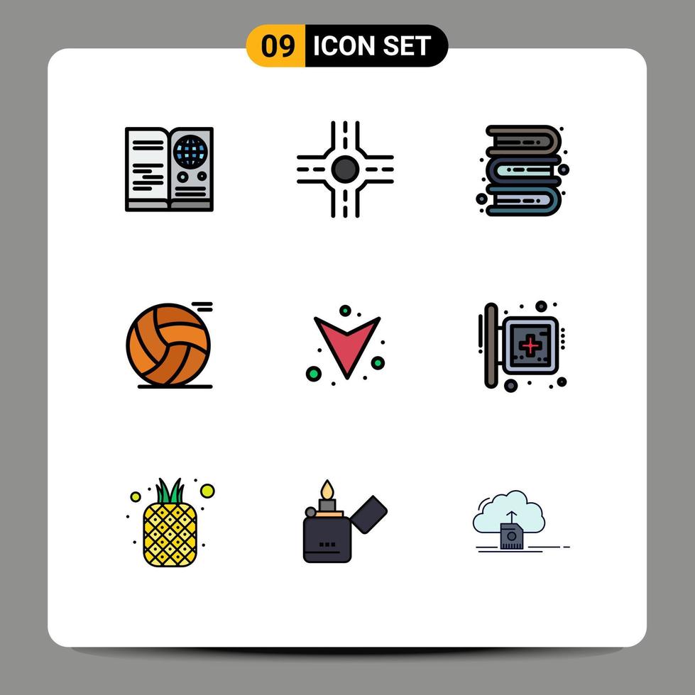 Stock Vector Icon Pack mit 9 Zeilenzeichen und Symbolen für Board-Down-Wissenspfeil Sport editierbare Vektordesign-Elemente