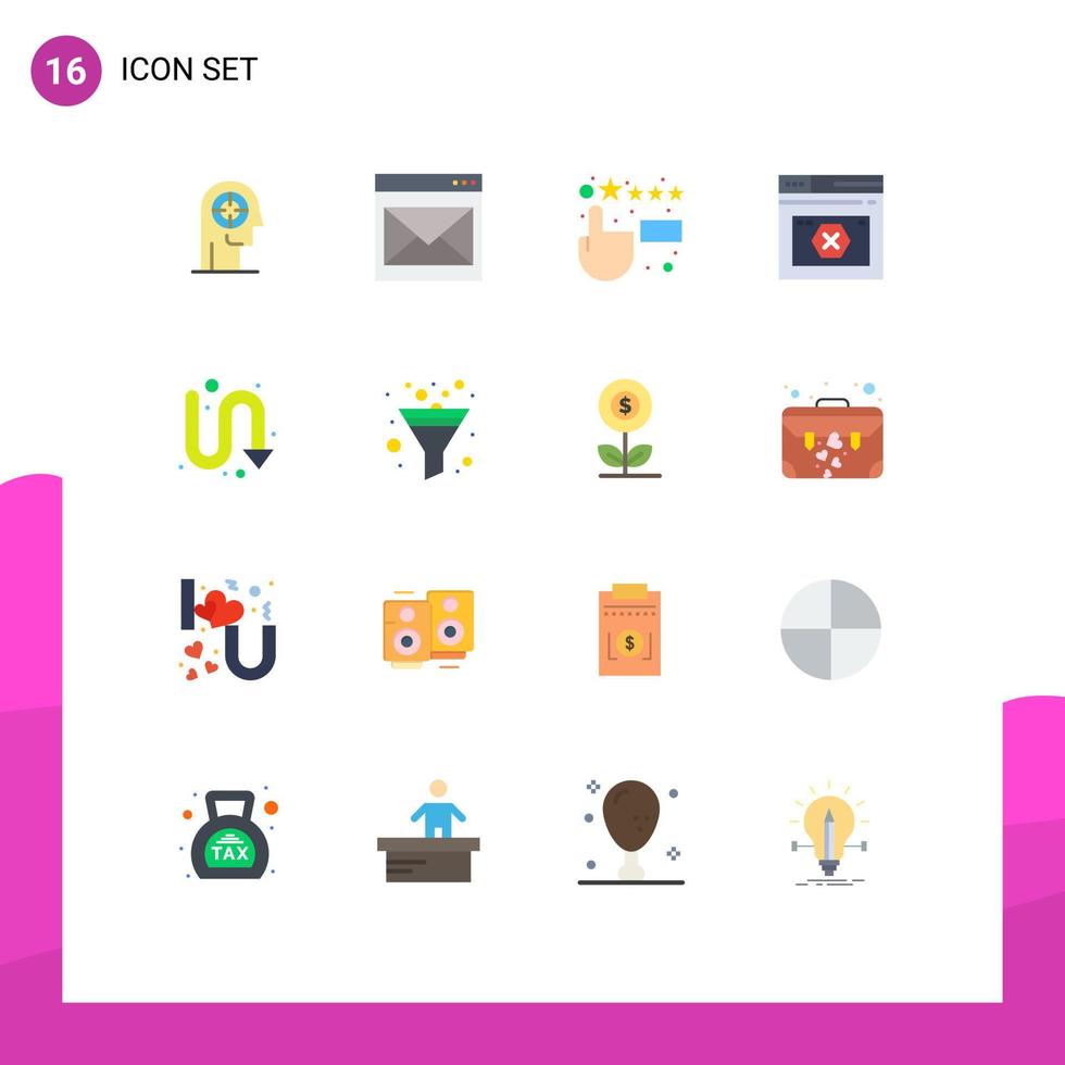 Modernes Set aus 16 flachen Farben und Symbolen wie Fehler Web-E-Mail-Seite Feedback editierbares Paket kreativer Vektordesign-Elemente vektor