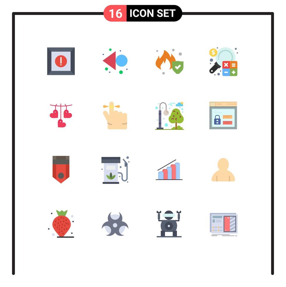 grupp av 16 platt färger tecken och symboler för hängande valentine service hjärta finansiera redigerbar packa av kreativ vektor design element