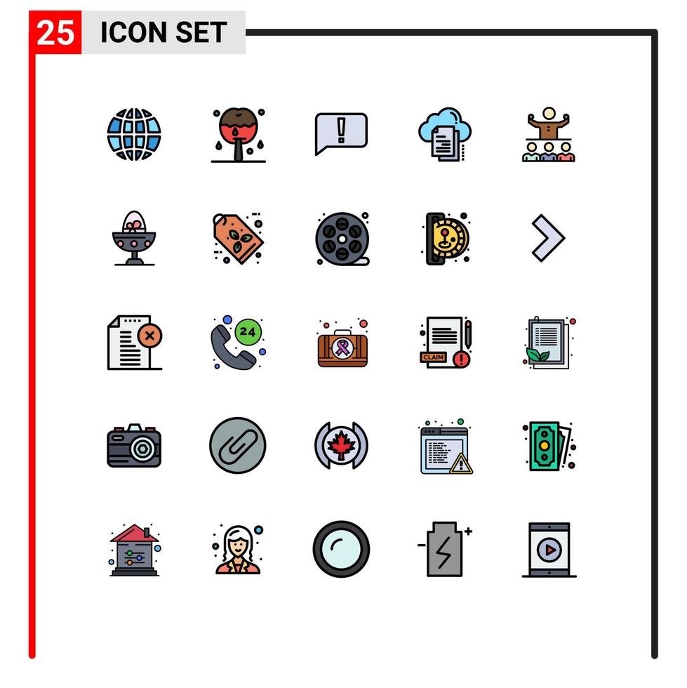Gruppe von 25 gefüllten flachen Farbzeichen und Symbolen für die Förderung von Cloud-Chat-Kopierdaten editierbare Vektordesign-Elemente vektor