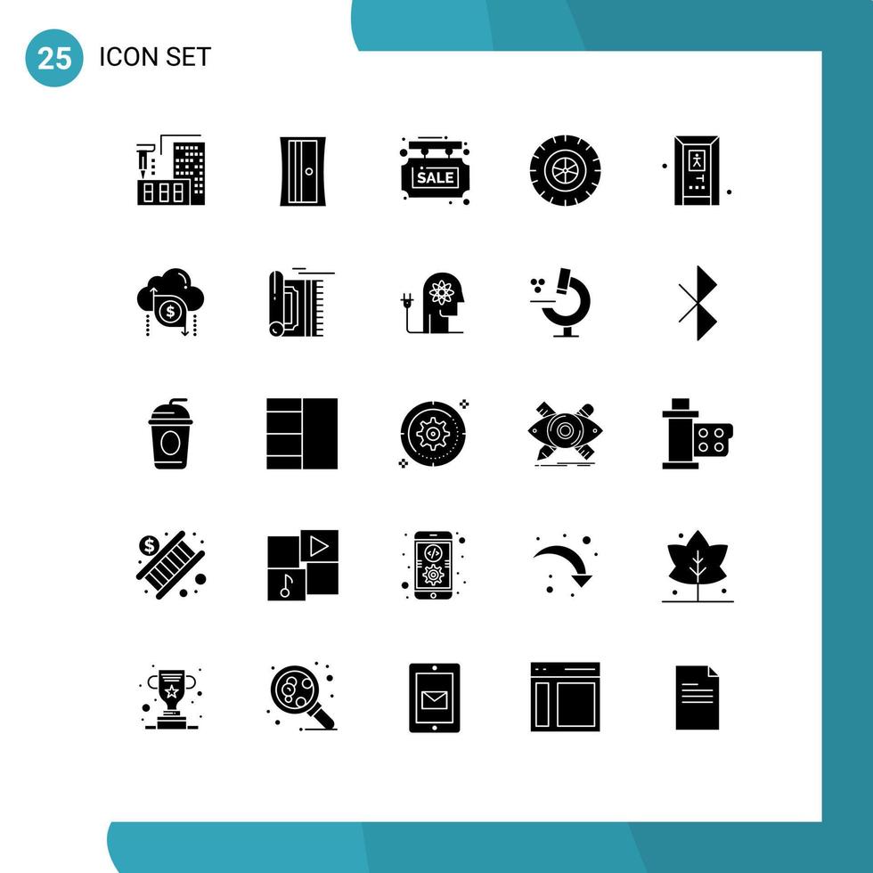 satz von 25 modernen ui-symbolen symbole zeichen für bad badezimmer infotafel rad auto editierbare vektordesignelemente vektor