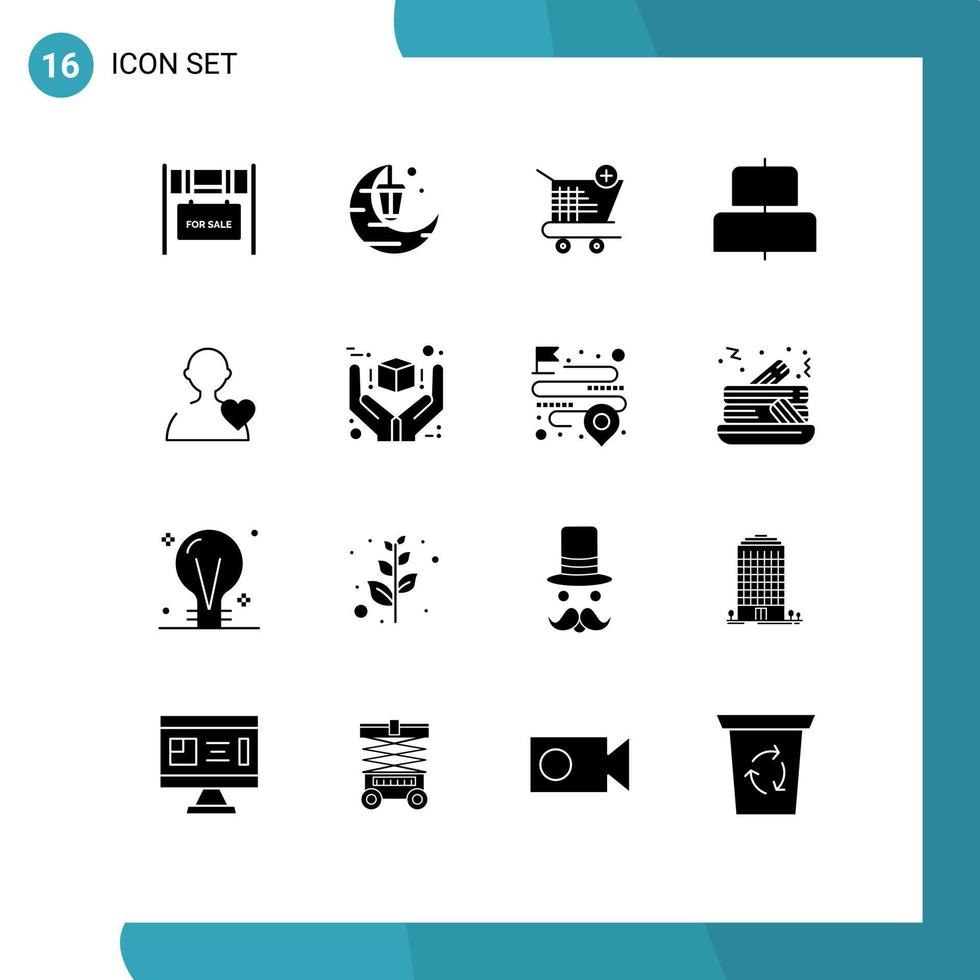 16 universelle solide Glyphen für Web- und mobile Anwendungen Herz Benutzer Warenkorb horizontal ausrichten bearbeitbare Vektordesign-Elemente vektor