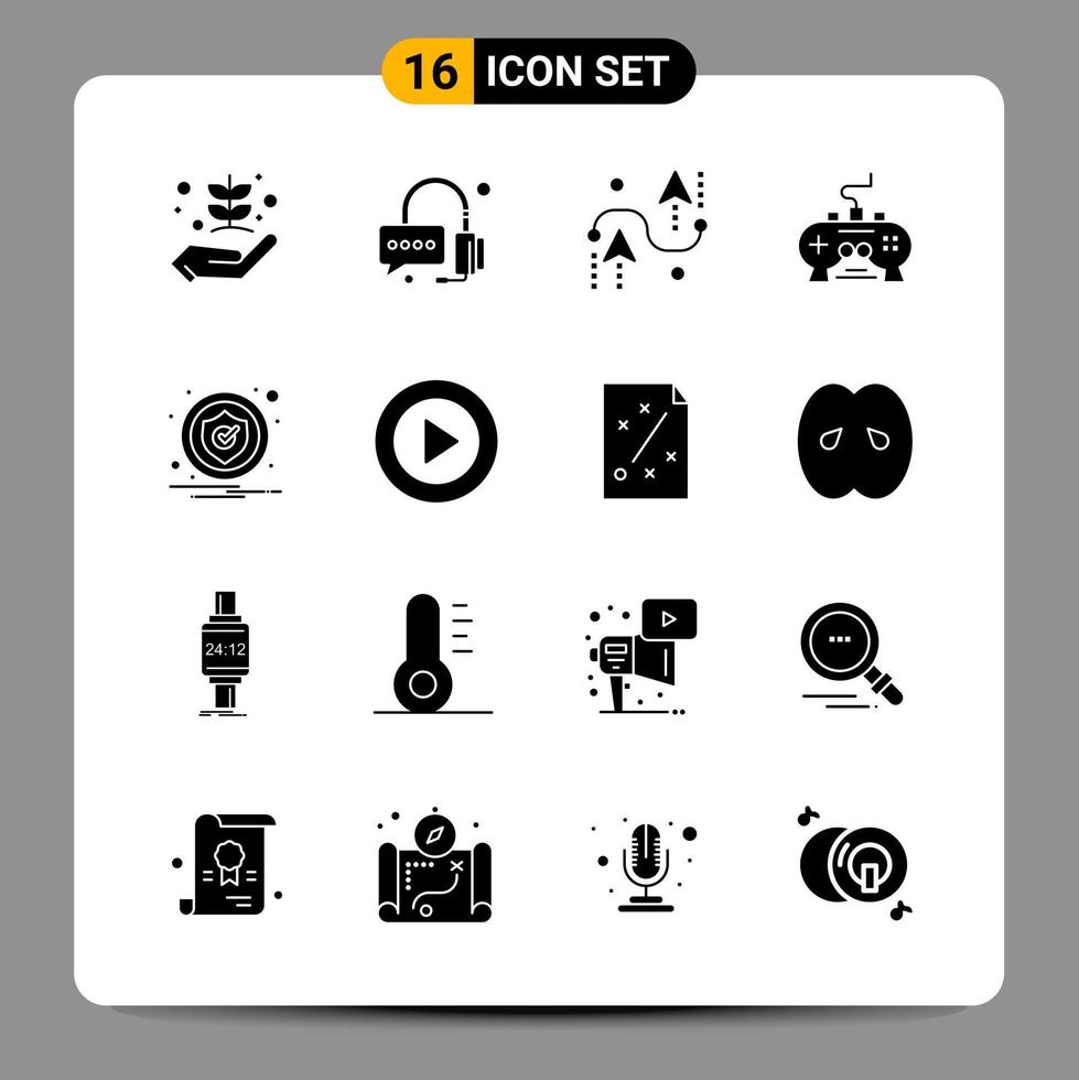 16 schwarze Icon-Pack-Glyphen-Symbole Zeichen für ansprechende Designs auf weißem Hintergrund 16 Icons gesetzt vektor