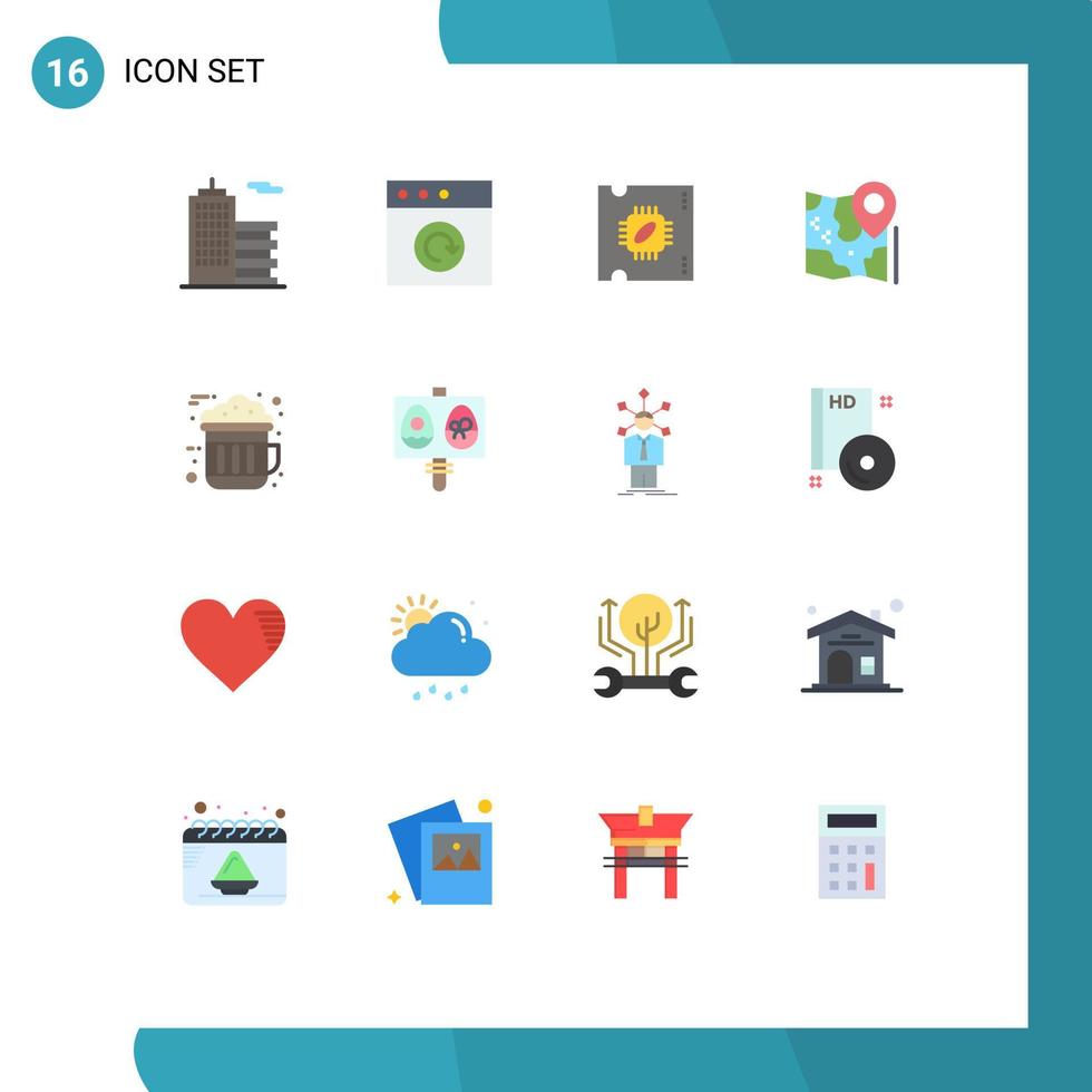 universelle Symbolsymbole Gruppe von 16 modernen flachen Farben von Kakao Ziel Mikrochip Google Pin editierbares Paket kreativer Vektordesign-Elemente vektor
