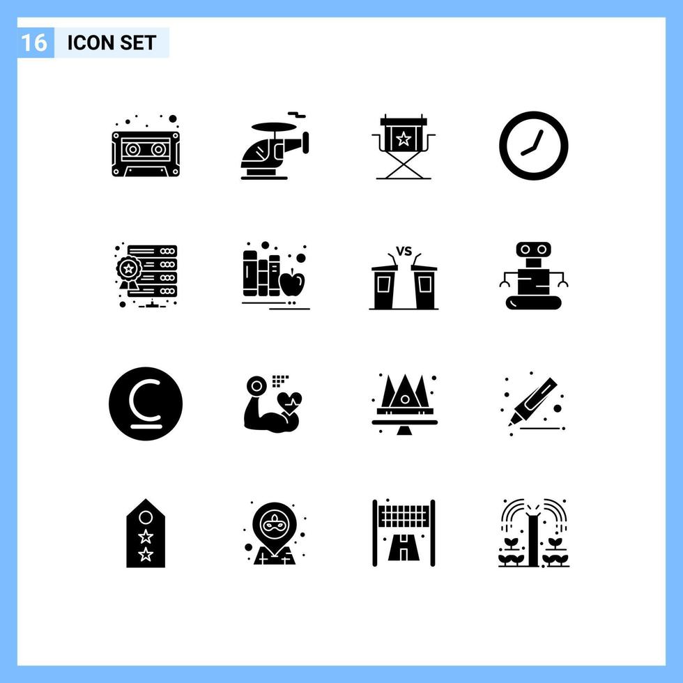16 universell fast glyfer uppsättning för webb och mobil tillämpningar stjärna databas direktör Kolla på klocka redigerbar vektor design element
