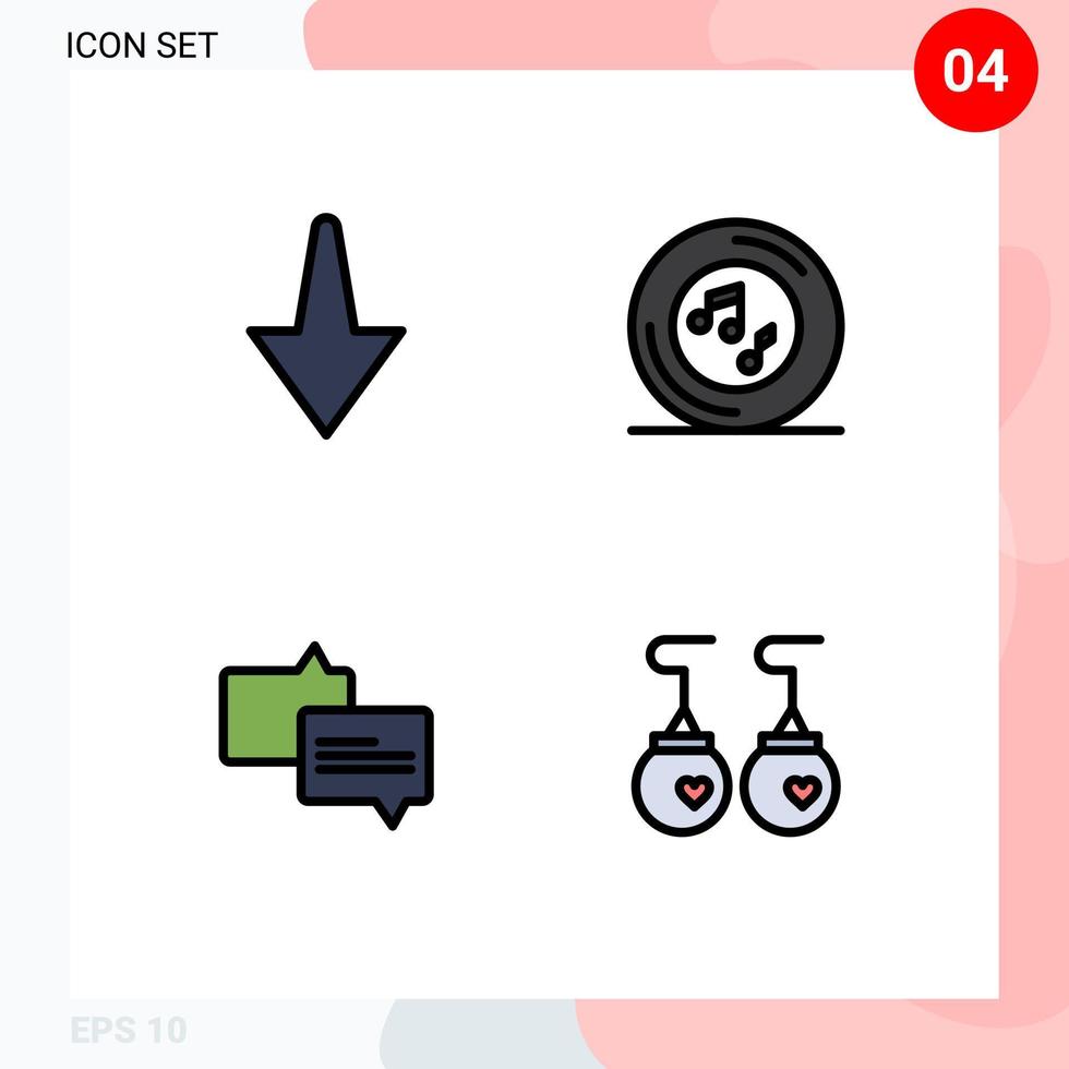 satz von 4 modernen ui symbolen symbole zeichen für pfeil nachricht musiklied zubehör editierbare vektordesignelemente vektor