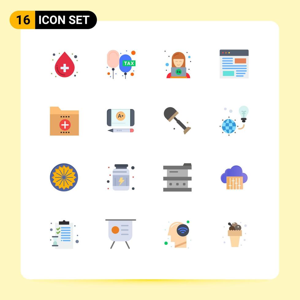 gruppe von 16 flachen farben zeichen und symbolen für den seitenentwicklungsraten-designservice editierbares paket kreativer vektordesignelemente vektor