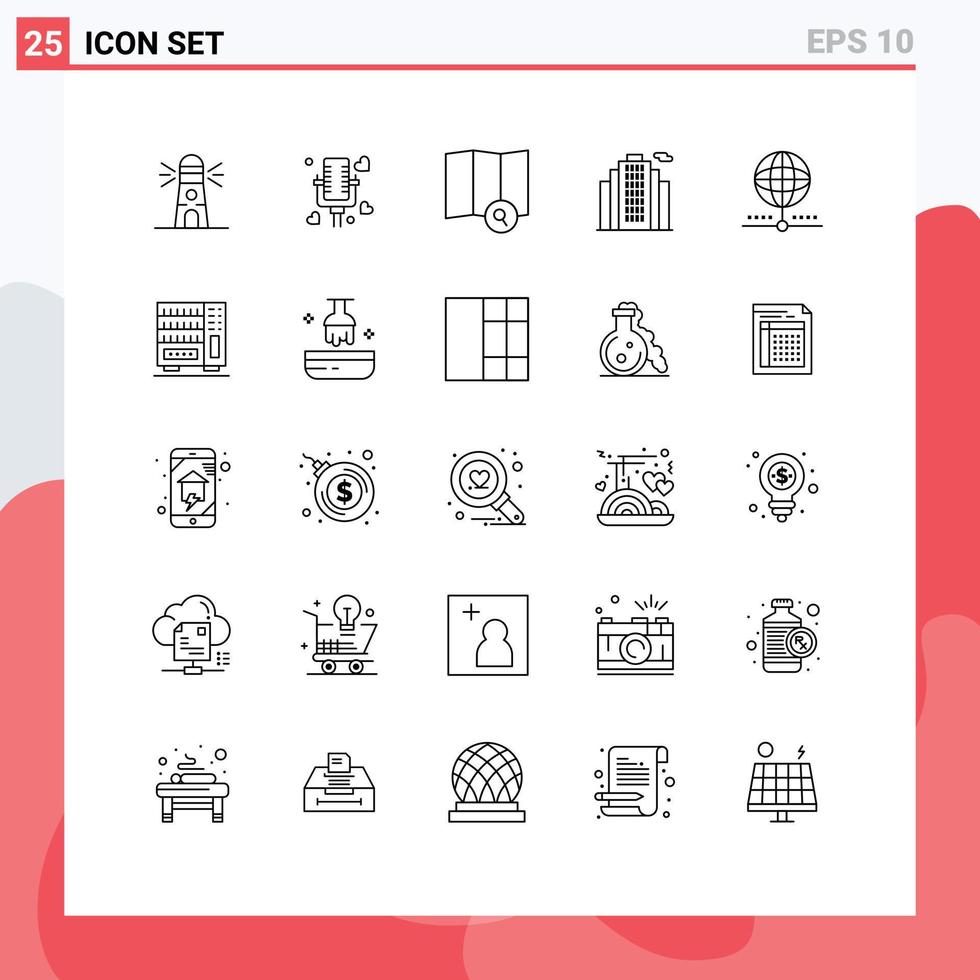 Stock Vector Icon Pack mit 25 Linienzeichen und Symbolen für globale Verbindungen erkunden Cloud Estate editierbare Vektordesign-Elemente