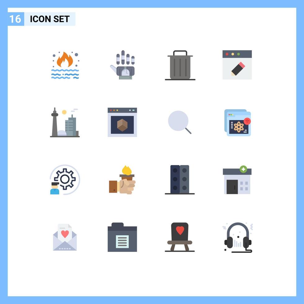 piktogram uppsättning av 16 enkel platt färger av byggnad redigera teknologi app ta bort redigerbar packa av kreativ vektor design element