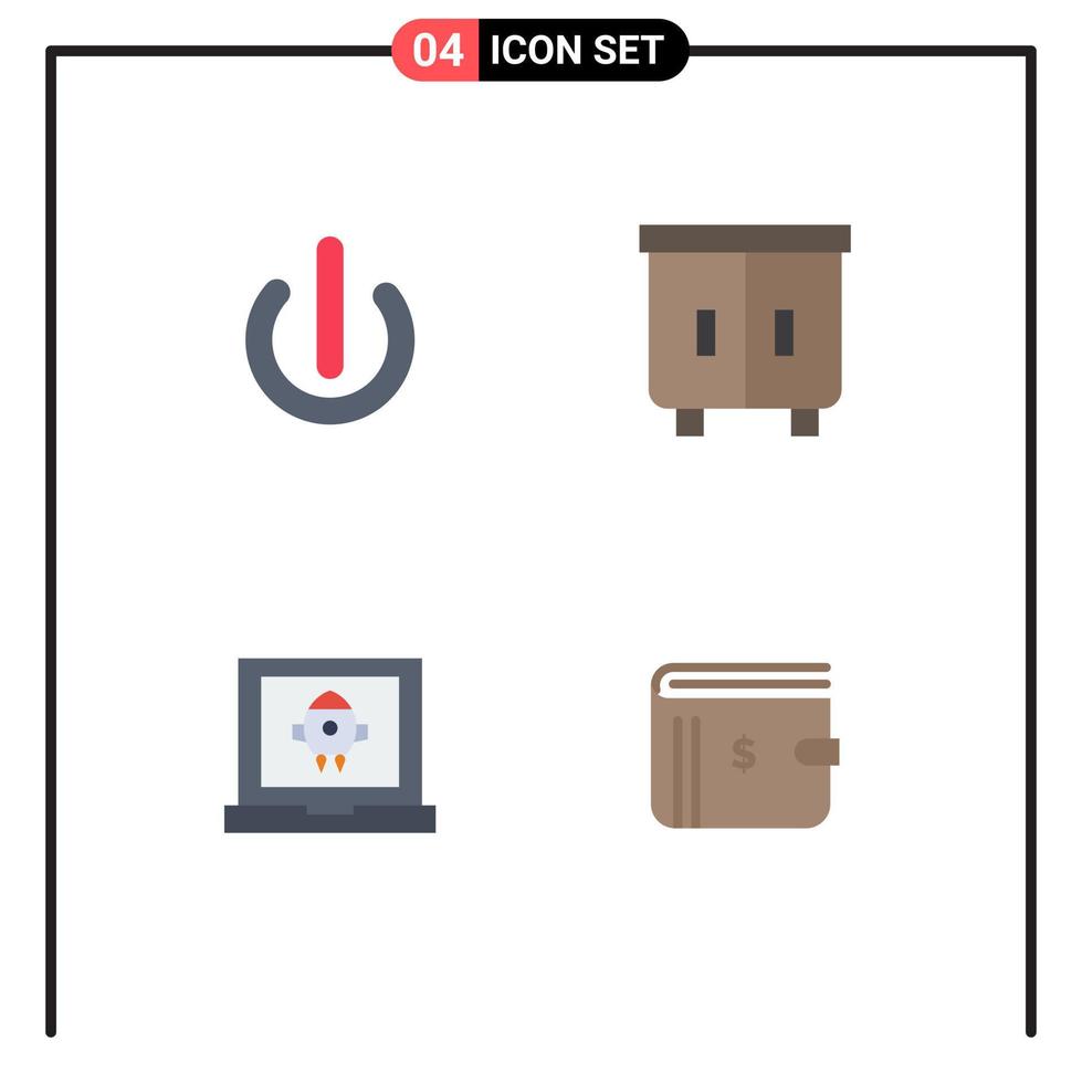 Packung mit 4 modernen flachen Symbolen, Zeichen und Symbolen für Web-Printmedien wie Button-Laptop-Power-Möbelraketen editierbare Vektordesign-Elemente vektor
