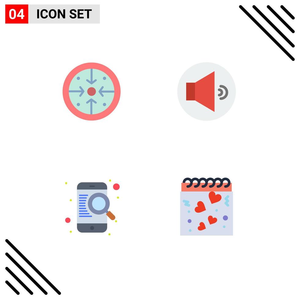 Benutzeroberflächenpaket mit 4 grundlegenden flachen Symbolen von Bühnen, mobiler Betriebslautsprecher, online bearbeitbare Vektordesignelemente vektor