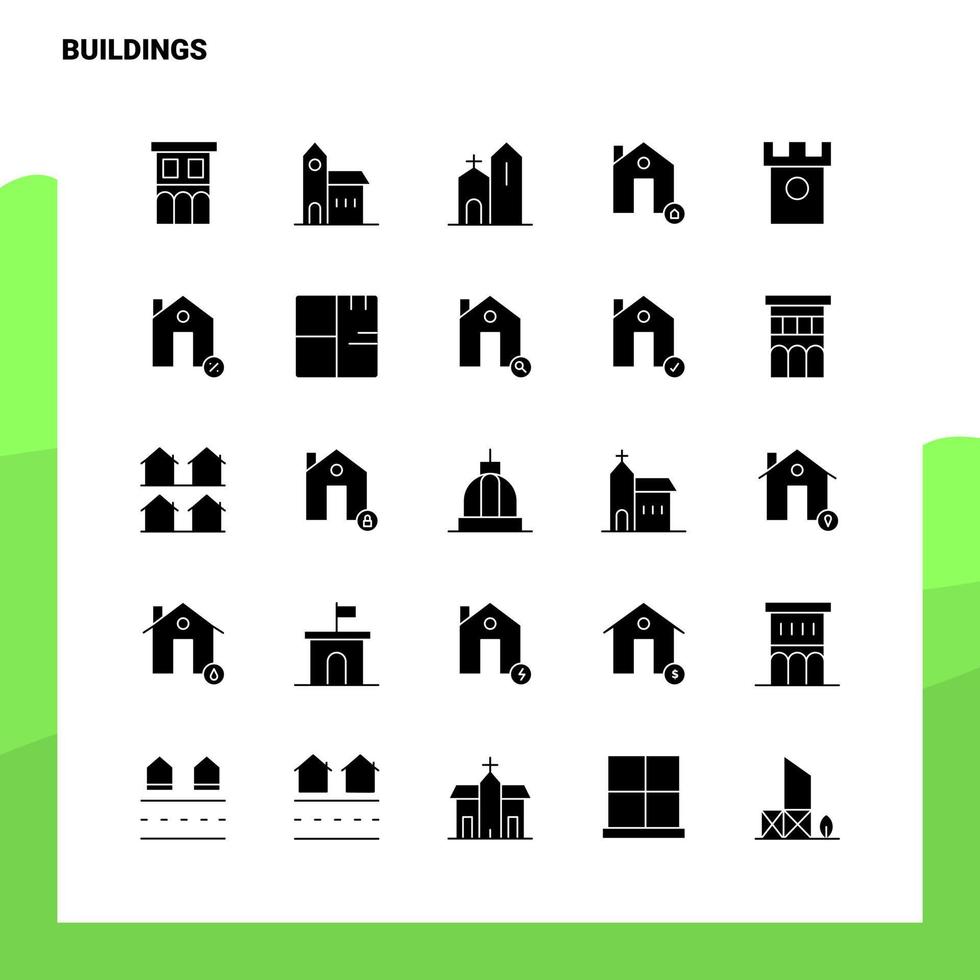 25 byggnader ikon uppsättning fast glyf ikon vektor illustration mall för webb och mobil idéer för företag företag