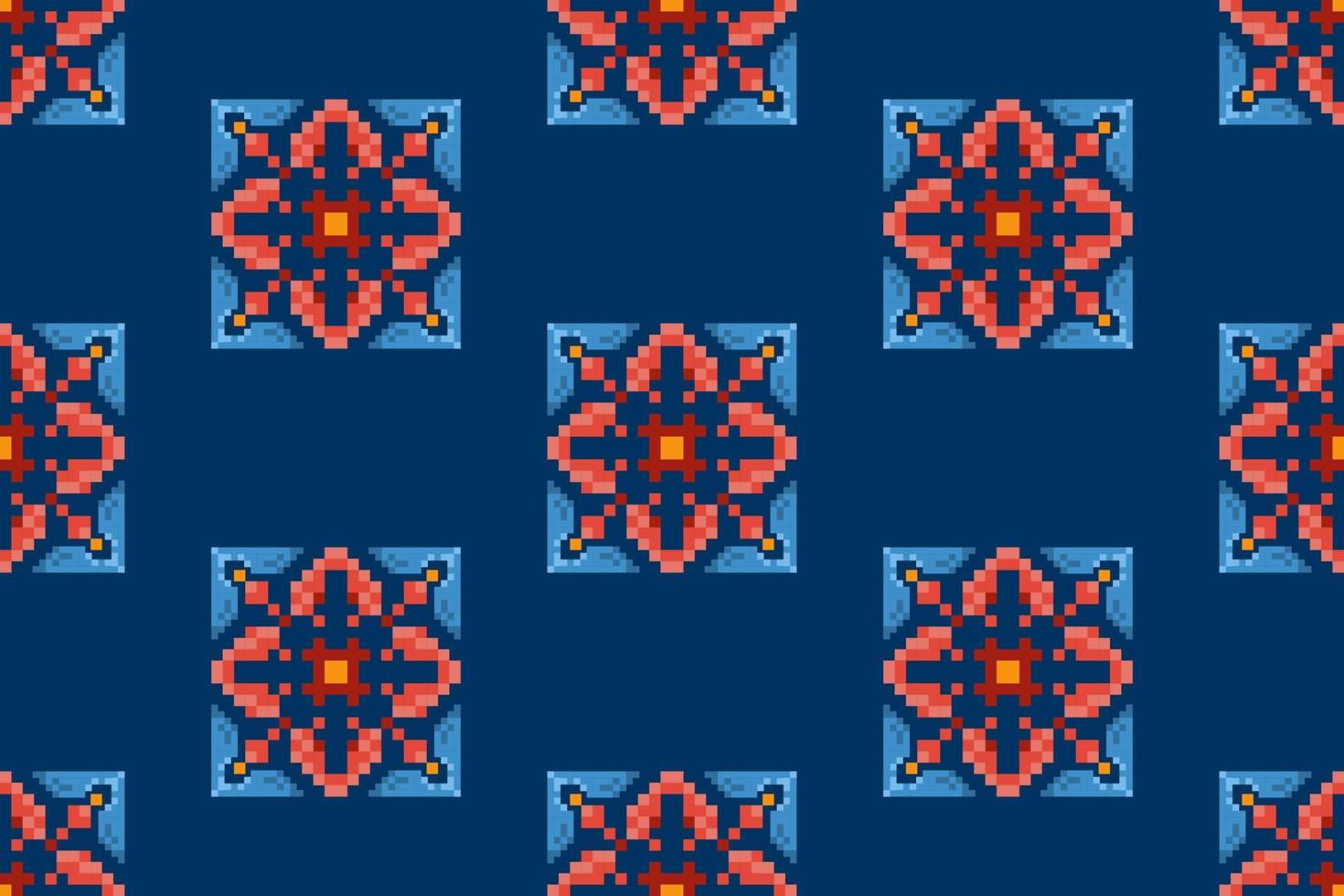 ikat etnisk sömlös mönster dekoration design. aztec tyg matta boho mandalas textil- dekor tapet. stam- inföding motiv ornament traditionell broderi vektor bakgrund pixel stil