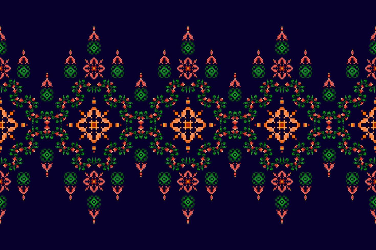 ikat ethnisches nahtloses musterdekorationsdesign. aztekischer stoffteppich boho mandalas textildekor tapete. Stammes- einheimisches Motiv verziert traditionelle Stickereivektorhintergrund-Pixelart vektor