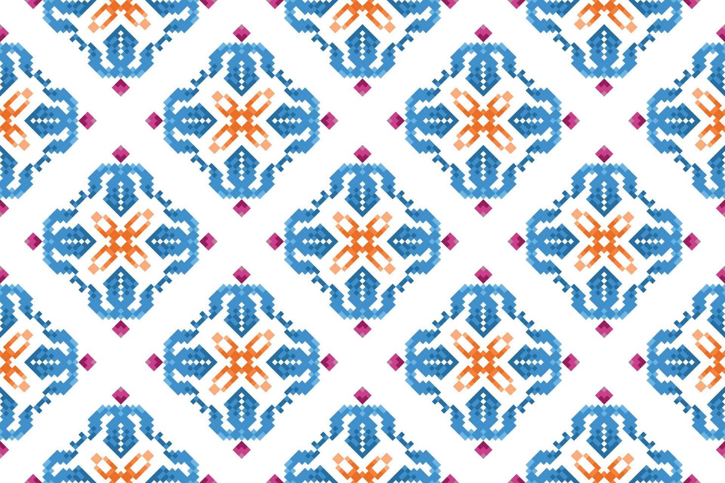 ikat ethnisches nahtloses musterdekorationsdesign. aztekischer stoffteppich boho mandalas textildekor tapete. Stammes- einheimisches Motiv verziert traditionelle Stickereivektorhintergrund-Pixelart vektor