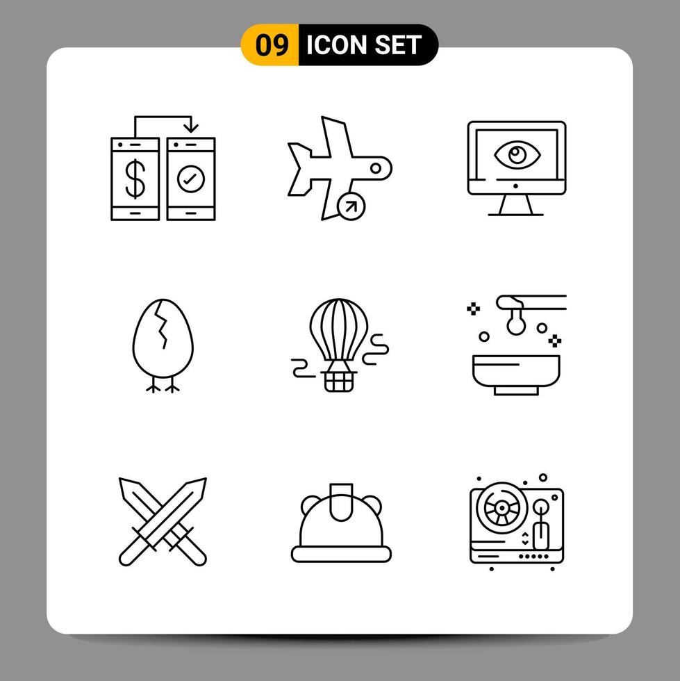 9 schwarze Symbolpaketumrisssymbole Zeichen für ansprechende Designs auf weißem Hintergrund 9 Symbole festgelegt vektor