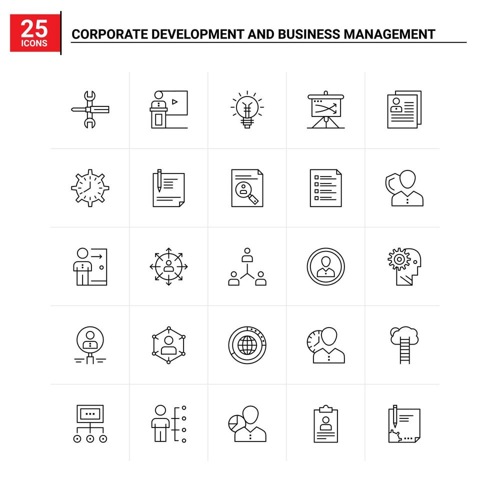 25 Corporate Development und Business Management Icon Set Vektorhintergrund vektor