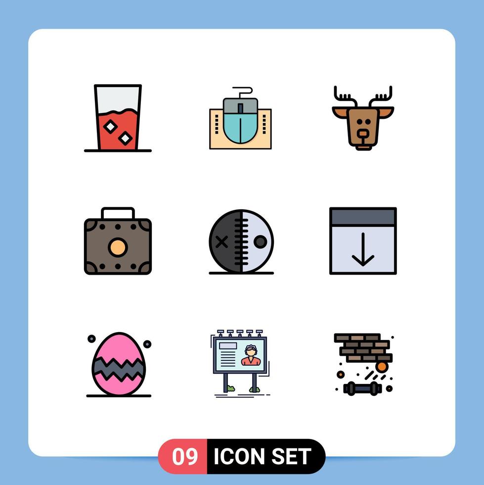 satz von 9 modernen ui-symbolen symbole zeichen für puppenkoffer bildung gepäck ren editierbare vektordesignelemente vektor