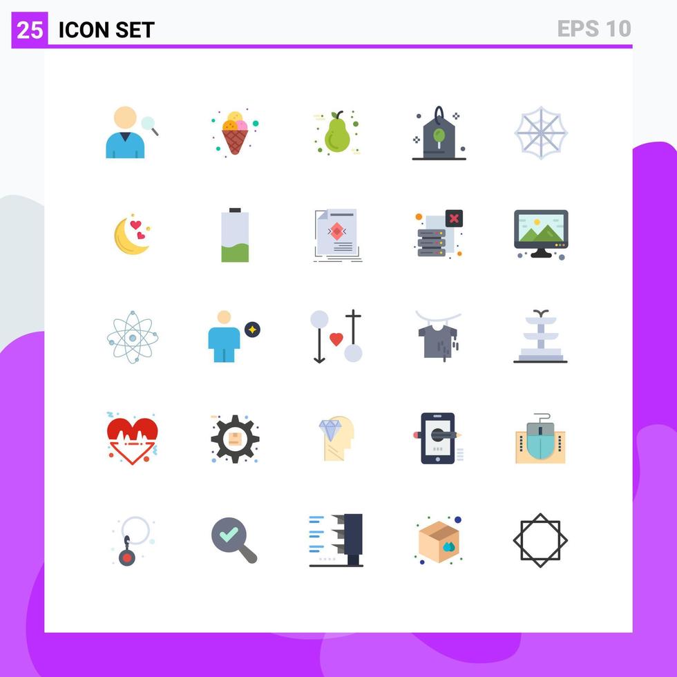 grupp av 25 platt färger tecken och symboler för Spindel fest päron gåva födelsedag redigerbar vektor design element