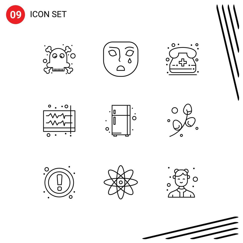grupp av 9 konturer tecken och symboler för kylskåp Vinka kallelse volym musik redigerbar vektor design element