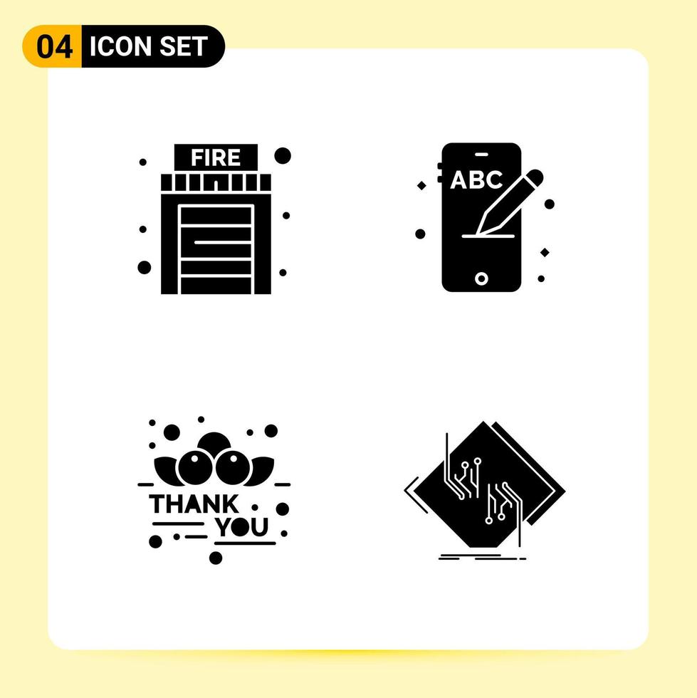 4 kreativ ikoner för modern hemsida design och mottaglig mobil appar 4 glyf symboler tecken på vit bakgrund 4 ikon packa vektor