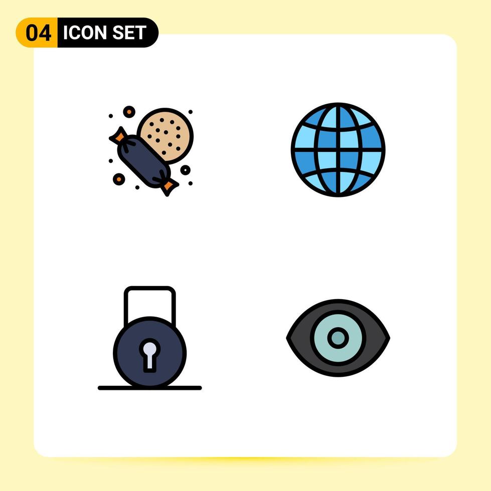 4 gefülltes flaches Farbkonzept für mobile Websites und Apps Supermarkt Lock Pad Globus Web Security editierbare Vektordesign-Elemente vektor