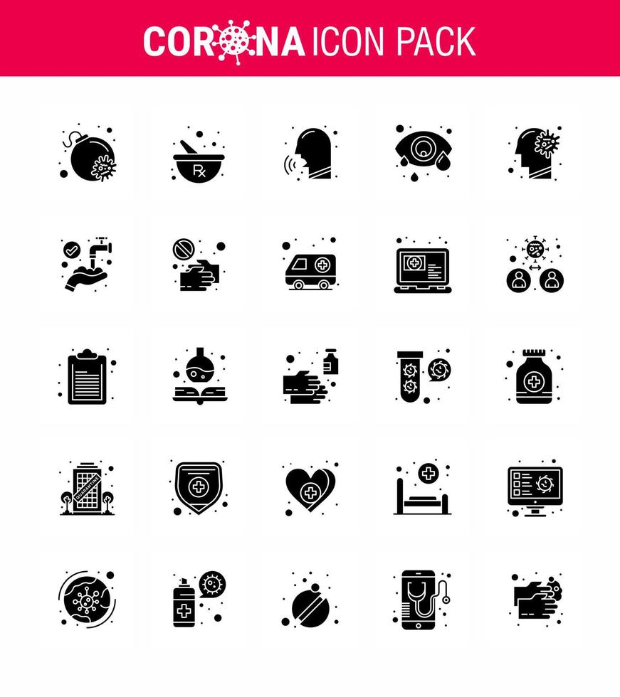Coronavirus-Präventionsset-Symbole 25 solides Glyphensymbol wie Grippe menschliches Auge Nase Augeninfektion Konjunktivitis virales Coronavirus 2019nov Krankheitsvektor-Designelemente vektor
