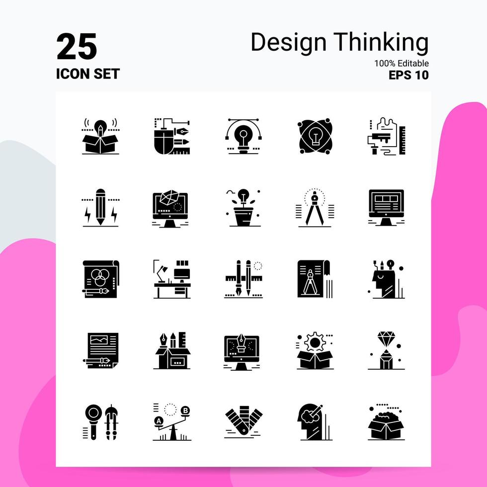 25 Design-Thinking-Icon-Set 100 bearbeitbare eps 10-Dateien Business-Logo-Konzept-Ideen solides Glyphen-Icon-Design vektor