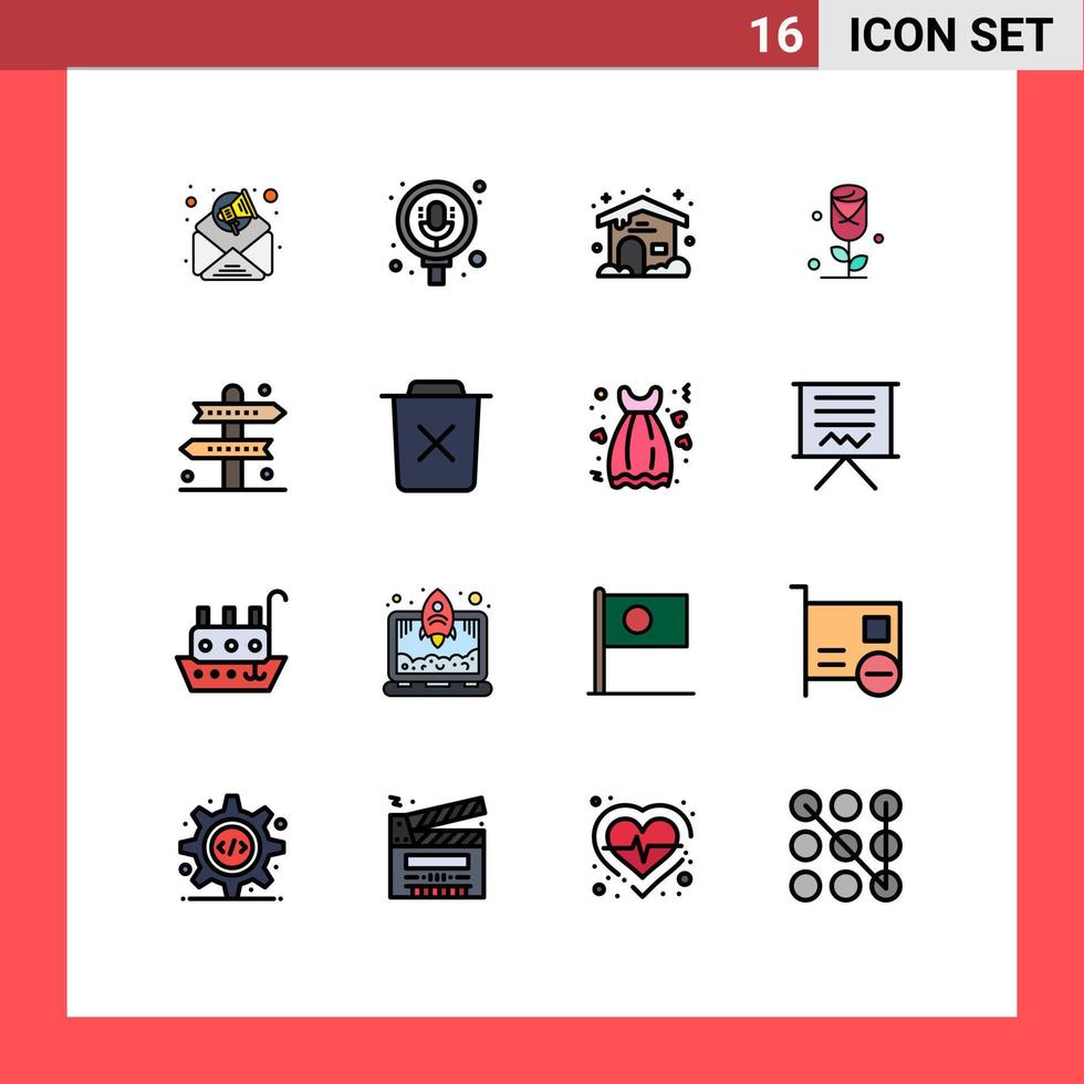 Stock Vektor Icon Pack mit 16 Linienzeichen und Symbolen für Erholungsrichtungen Wetter Leichtathletik Liebe editierbare kreative Vektordesign-Elemente